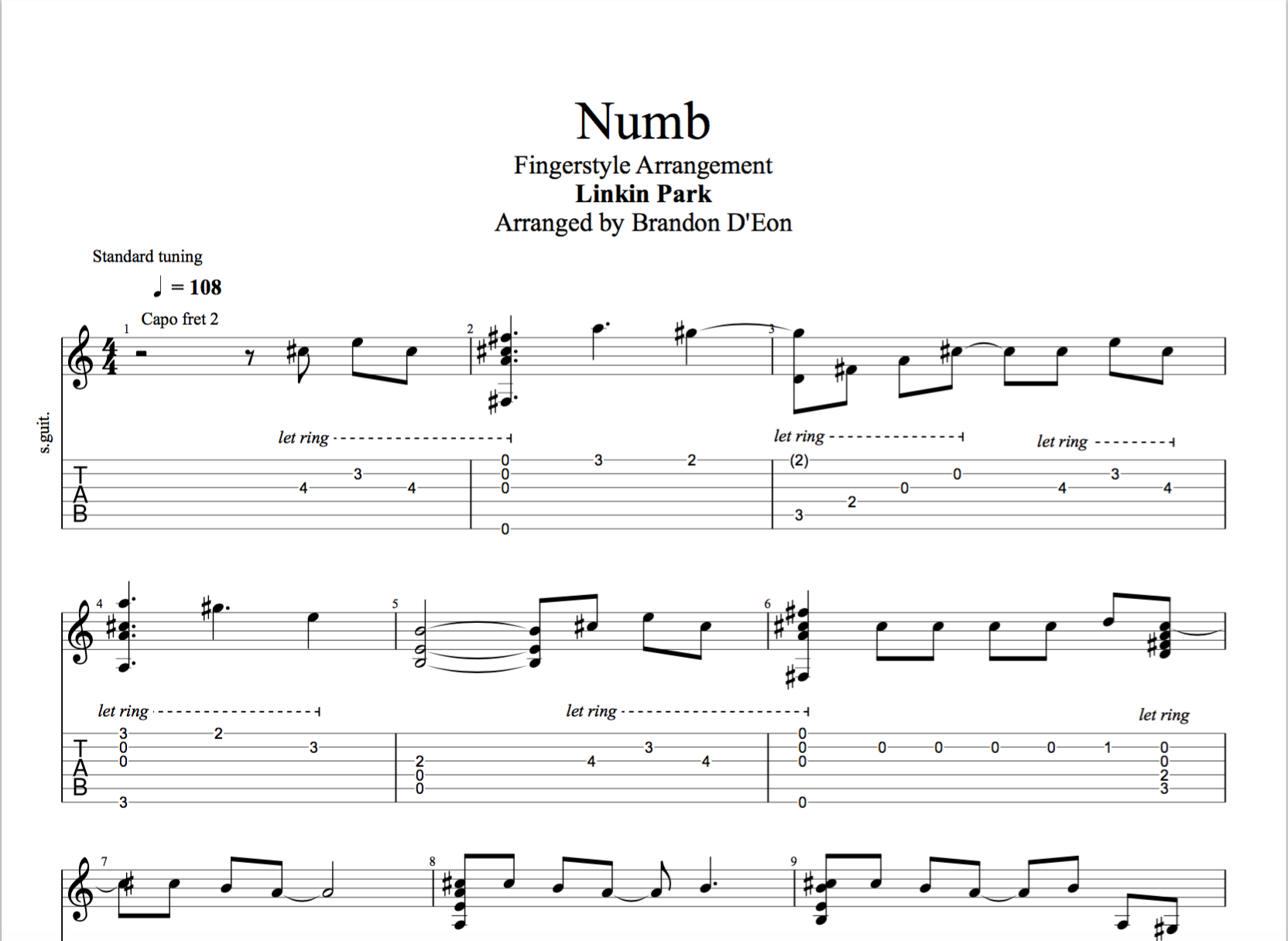 《Numb》吉他谱-C大调音乐网