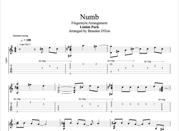 Numb (Linkin Park) Fingerstyle Tab – Brandon D'eon Music